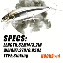 82mm 27g Sinking Minnow Fishing Lure Hard Bait