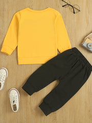 2pcs Boys Casual Set with MINI Print Sweatshirt & Ripped Sweatpants
