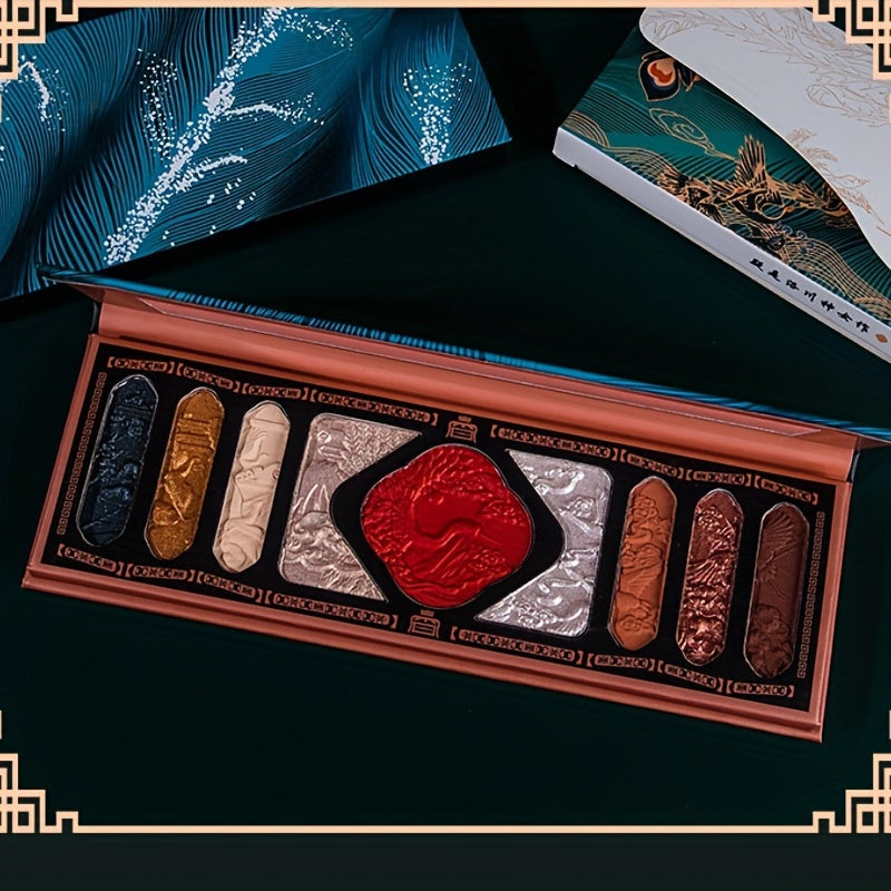 9 Colors Relief Eyeshadow Palette With 5pcs Pink Brush Set