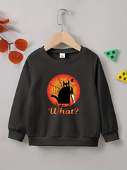 Halloween Cat Print Boys Sweatshirt Long Sleeve Crew Neck Tops Kids Clothing