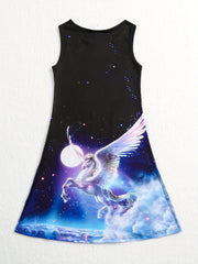 Girl 3D Printed Flying Horse Princess Dress