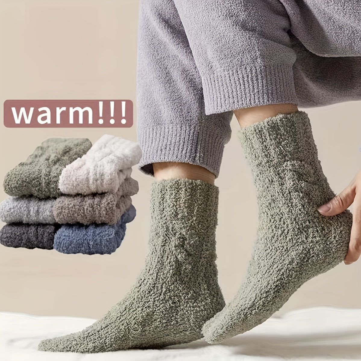 6 Pairs Winter Soft Warm Crew Socks Thick Fluffy Breathable Sweat Wicking Socks