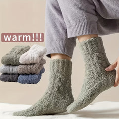 6 Pairs Winter Soft Warm Crew Socks Thick Fluffy Breathable Sweat Wicking Socks