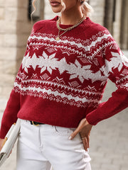 Christmas Pattern Crew Neck Pullover Sweater Women's Clothing