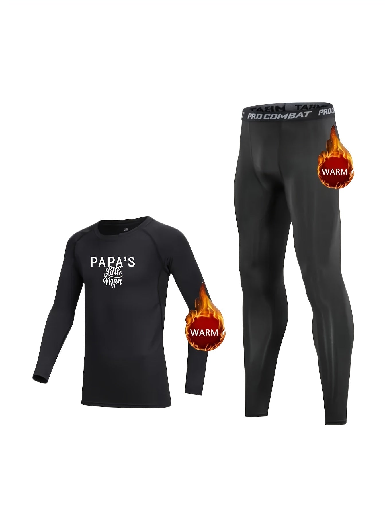 2pcs Toddler Kids Fleece Compression Sets Crew Neck Pullover Matching Pants
