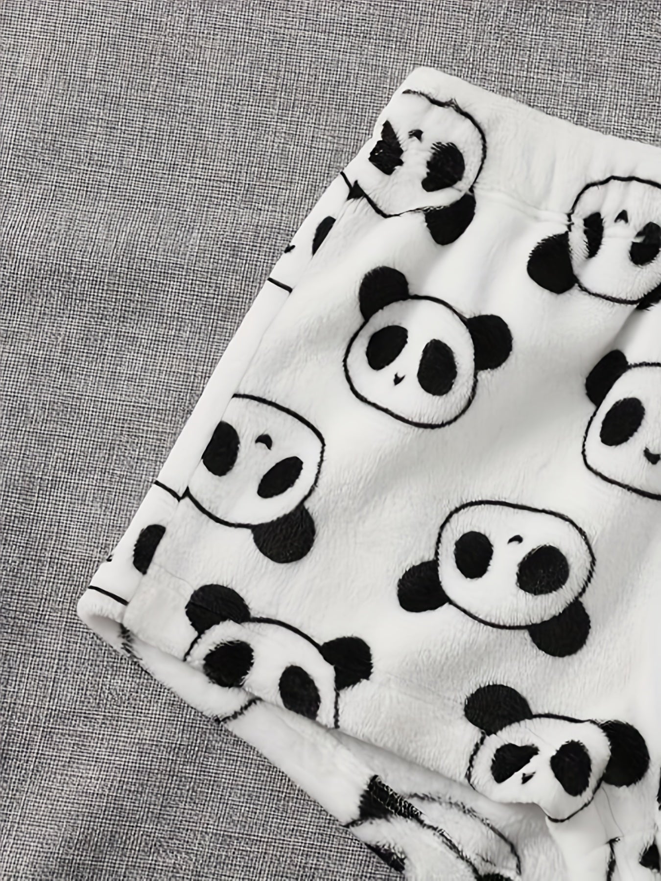 Flannel Panda Print Crop Tank Top & Shorts Pajama Set