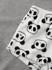 Flannel Panda Print Crop Tank Top & Shorts Pajama Set
