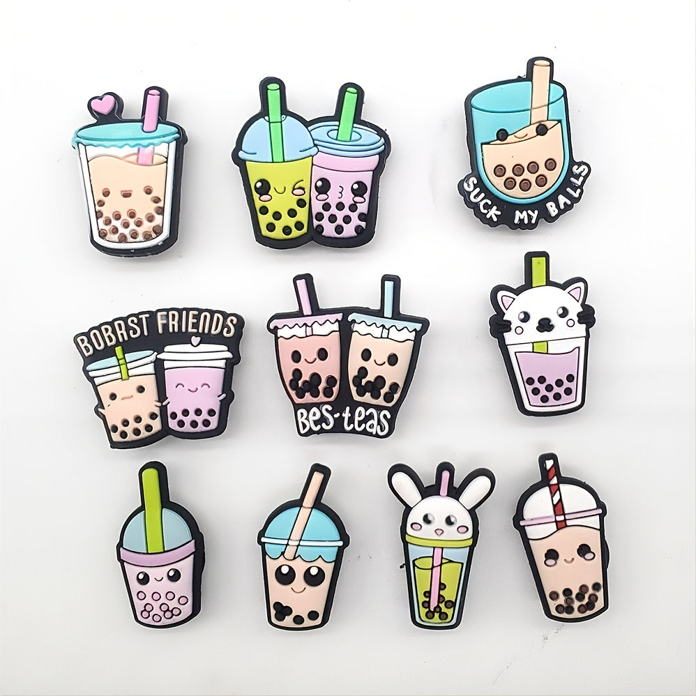 10pcs PVC Milk Tea Cartoon Shoe Charms Party Favor