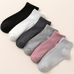 12 Pairs Solid Crew Socks Comfy & Soft All match Sports Socks Women's Stockings