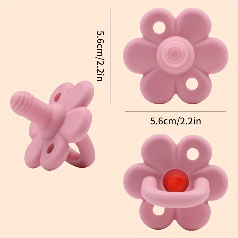 2 Pack Silicone Pacifiers Unique Flower Shape One Piece With Teether Handle
