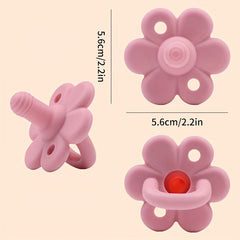 2 Pack Silicone Pacifiers Unique Flower Shape One Piece With Teether Handle