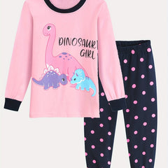 Girls Dinosaur Print Pajamas Set Long Sleeved Top & Trousers 2pcs Suit