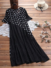 Women's Plus Colorblock Dot Print V Neck Maxi Dress