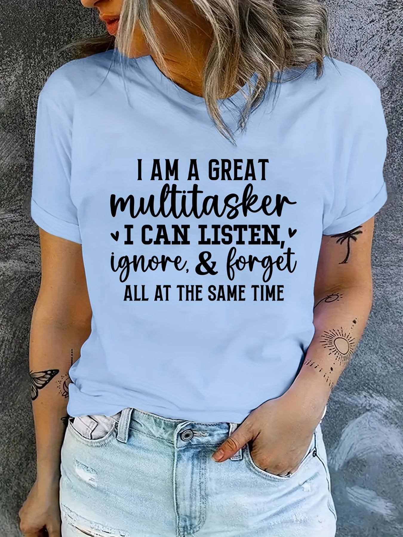 Letter Graphic Crew Neck T-shirt Short Sleeve Casual Sports Summer Top