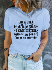Letter Graphic Crew Neck T-shirt Short Sleeve Casual Sports Summer Top