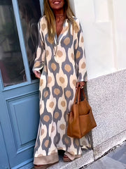 Vintage V-Neck Long Sleeve Maxi Dress