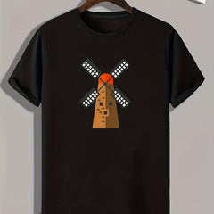 Men's Windmill Print Comfy Stretch Tee for Outdoor Summer