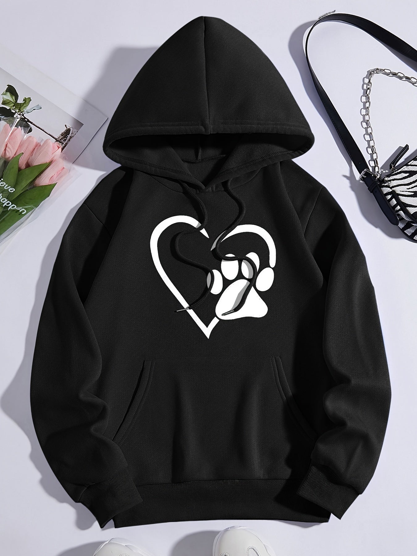 Animal Paw Print Hooded Sweatshirt Casual Sports Hoodie