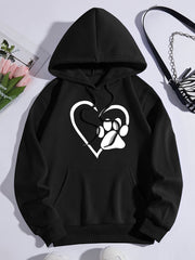 Animal Paw Print Hooded Sweatshirt Casual Sports Hoodie