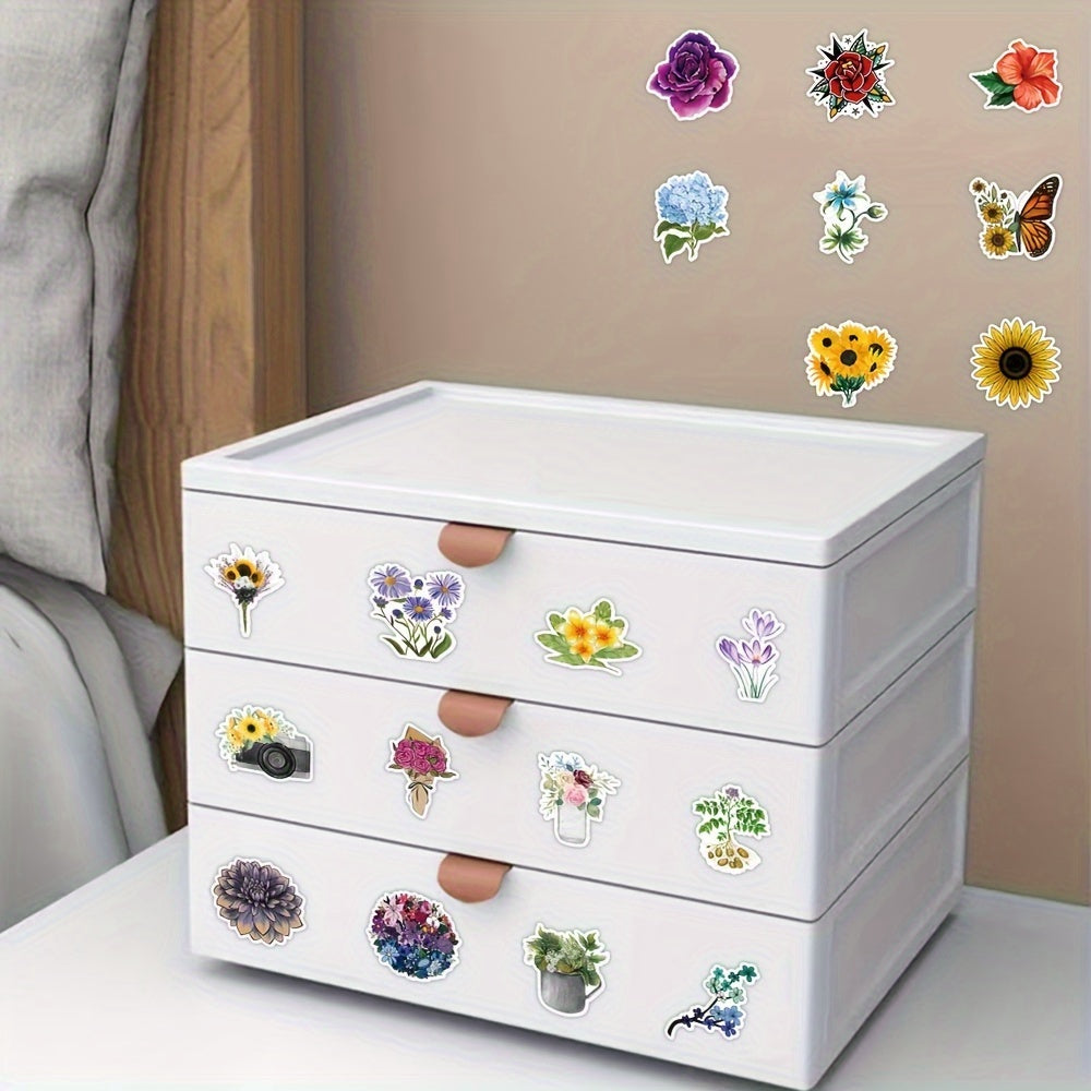 50pcs Flower Bouquet Graffiti Stickers for Laptop Helmet Water Cup DIY Journal