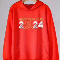 HAPPY YEAR Print Hoodies Comfy Casual Hooded Sweatshirt For Girls