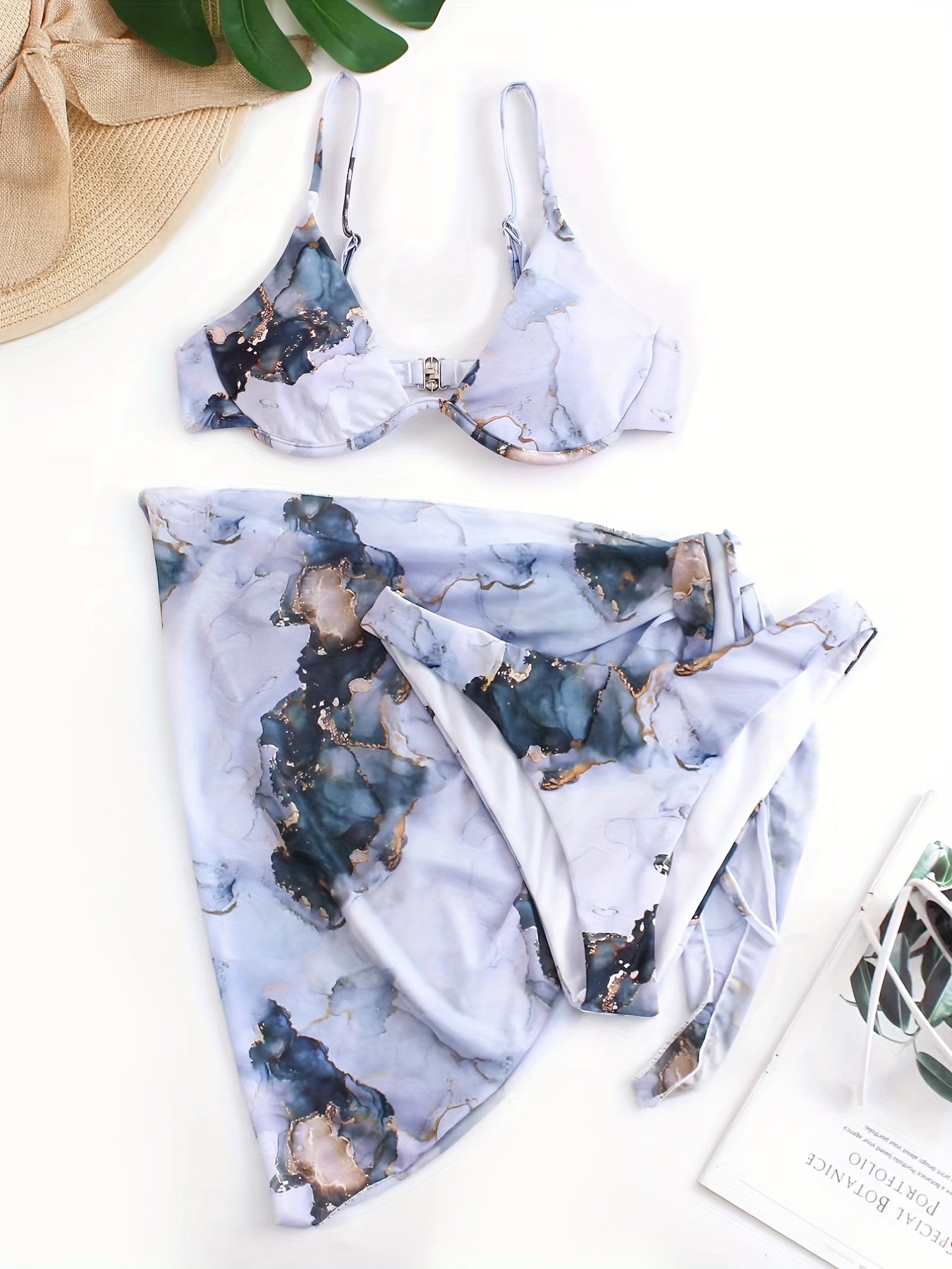 Tie Dye High Strech Swimsuit Set Marble Pattern Bikini Women's Swimwear