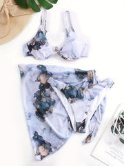 Tie Dye High Strech Swimsuit Set Marble Pattern Bikini Women's Swimwear