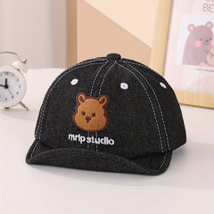 Kids' Adjustable Sunshade Baseball Cap with Bear Embroidery
