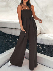 Wide Leg Sleeveless Jumpsuit Solid Shirred Spaghetti