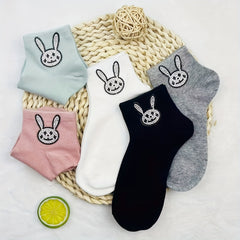 5 Pairs Bunny Rhinestone Socks Women's Crew Short Stockings