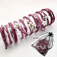 12pcs Faux Pearl Elastic Hair Ties for Girls