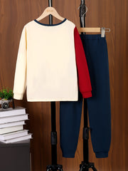 California Boy's 2pcs Block Sweatshirt & Sweatpants Set for Spring/Fall