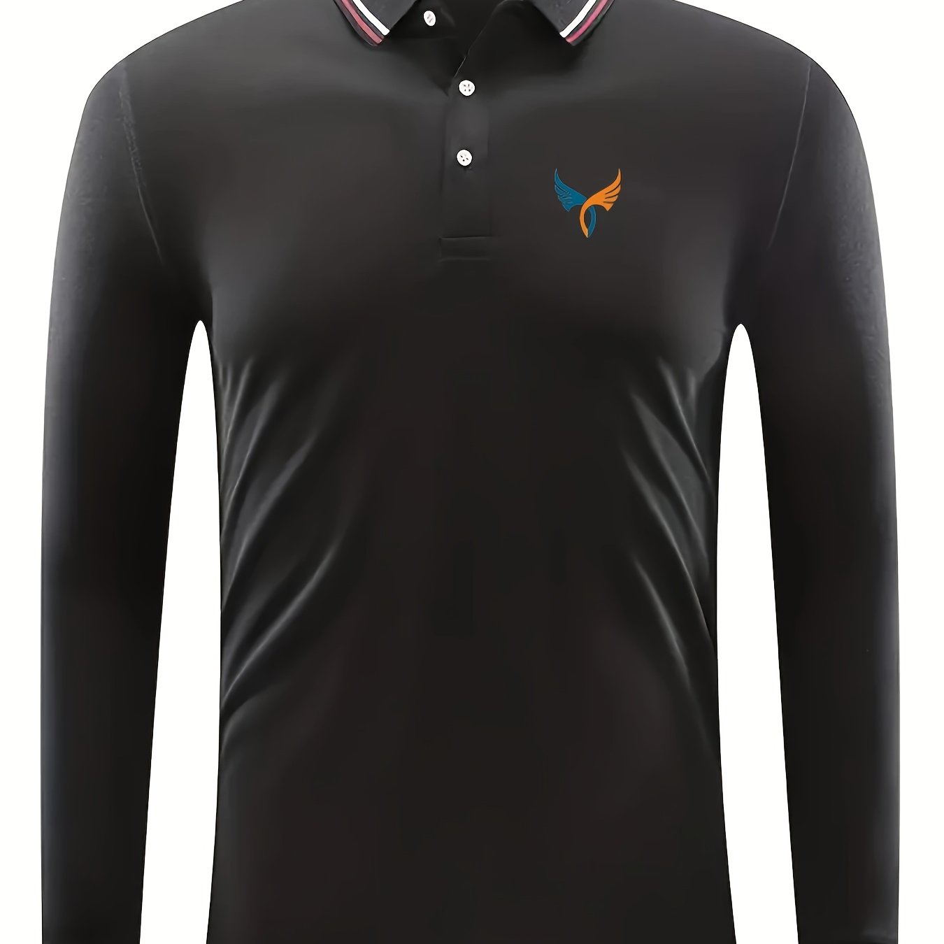 Wings Chest Pattern Men's Long Sleeve Polo Shirt