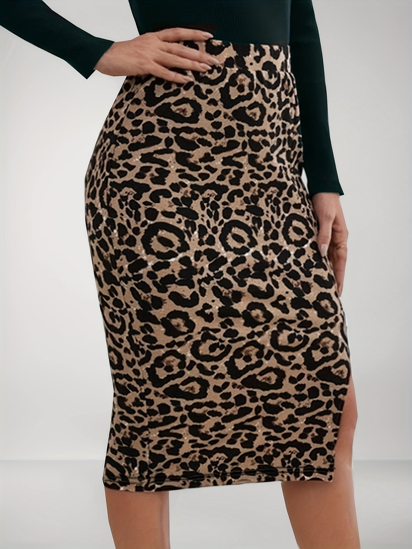Leopard Print Split Skirt High Waist Bodycon Skirt