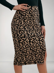 Leopard Print Split Skirt High Waist Bodycon Skirt
