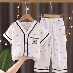 Toddler Pajamas Set Summer Short Sleeve T-shirt & Car Printed Trousers