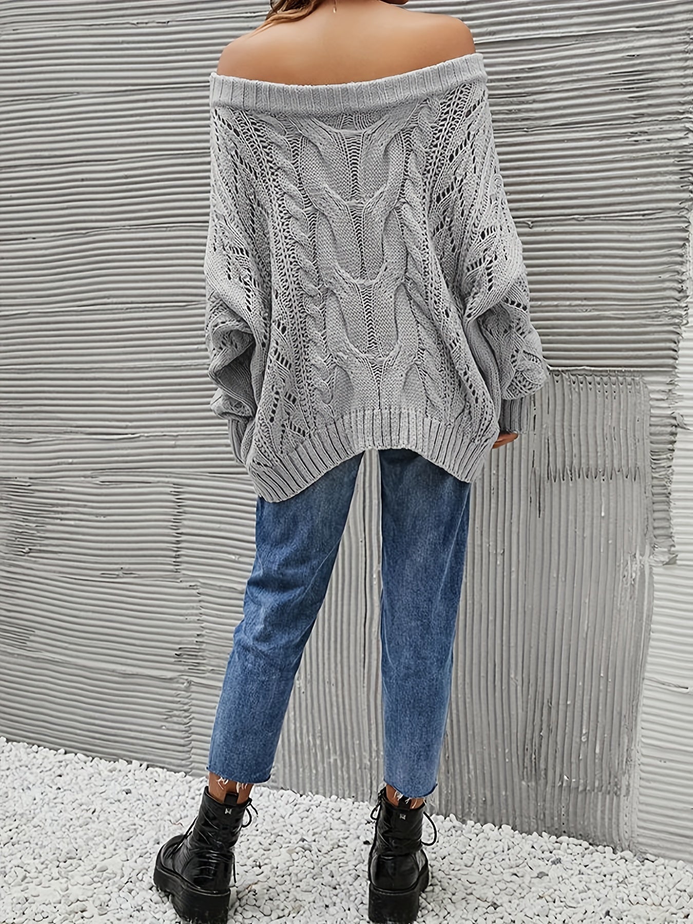 Solid Cable Off Shoulder Sweater