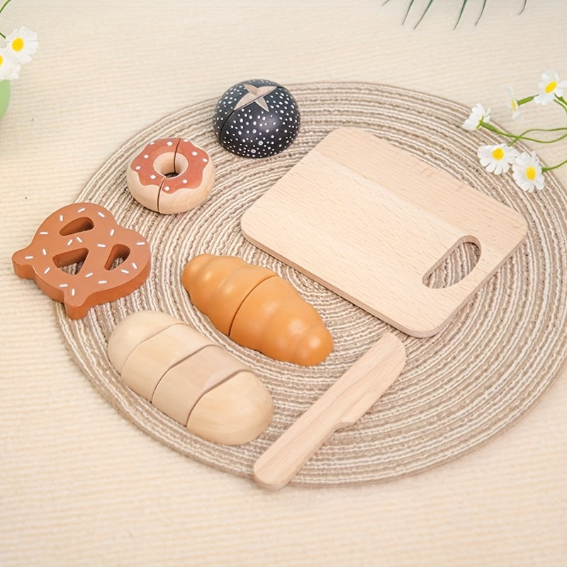 13pcs Wooden Bread Cutting Board Role Playing and Family Interaction