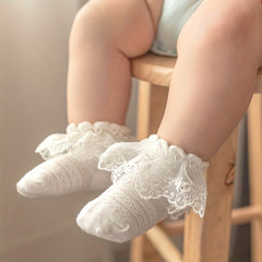 3 Pairs Girl's Mesh Breathable Cotton Socks - Spring Lace Toddler Socks