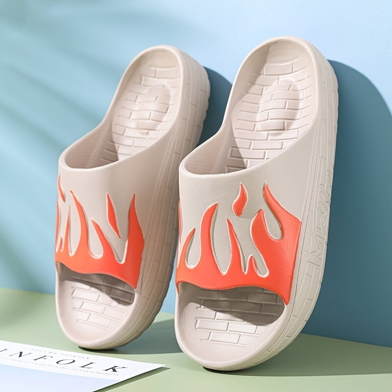 Unisex Flame Pattern Cloud Slides Pillow Slippers Lightweight Non Slip Shoes