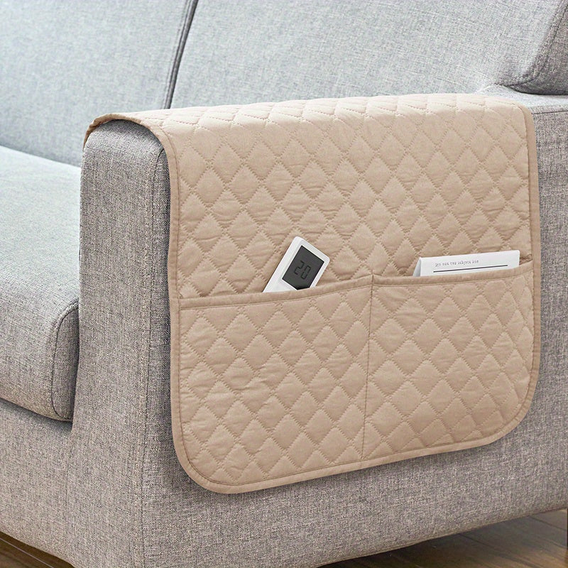 Waterproof Stitching Armrest Cover with Storage Pocket for Sofa Couch
