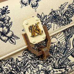Floral Embroidered Crossbody Bag with Golden Hardware