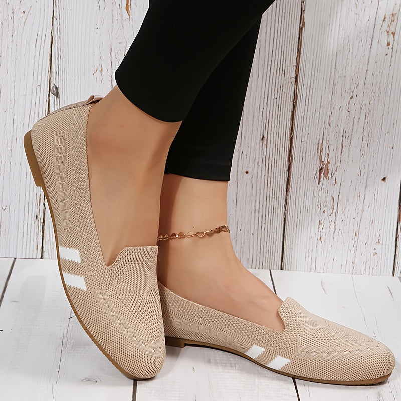 Women's Knitted Slip On Flats Comfortable Walking Shoes