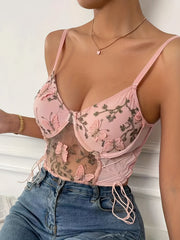 Floral Embroidery Corset Push Up Backless