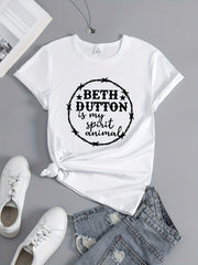 Printed Round Neck T shirt Short Sleeves Activewear