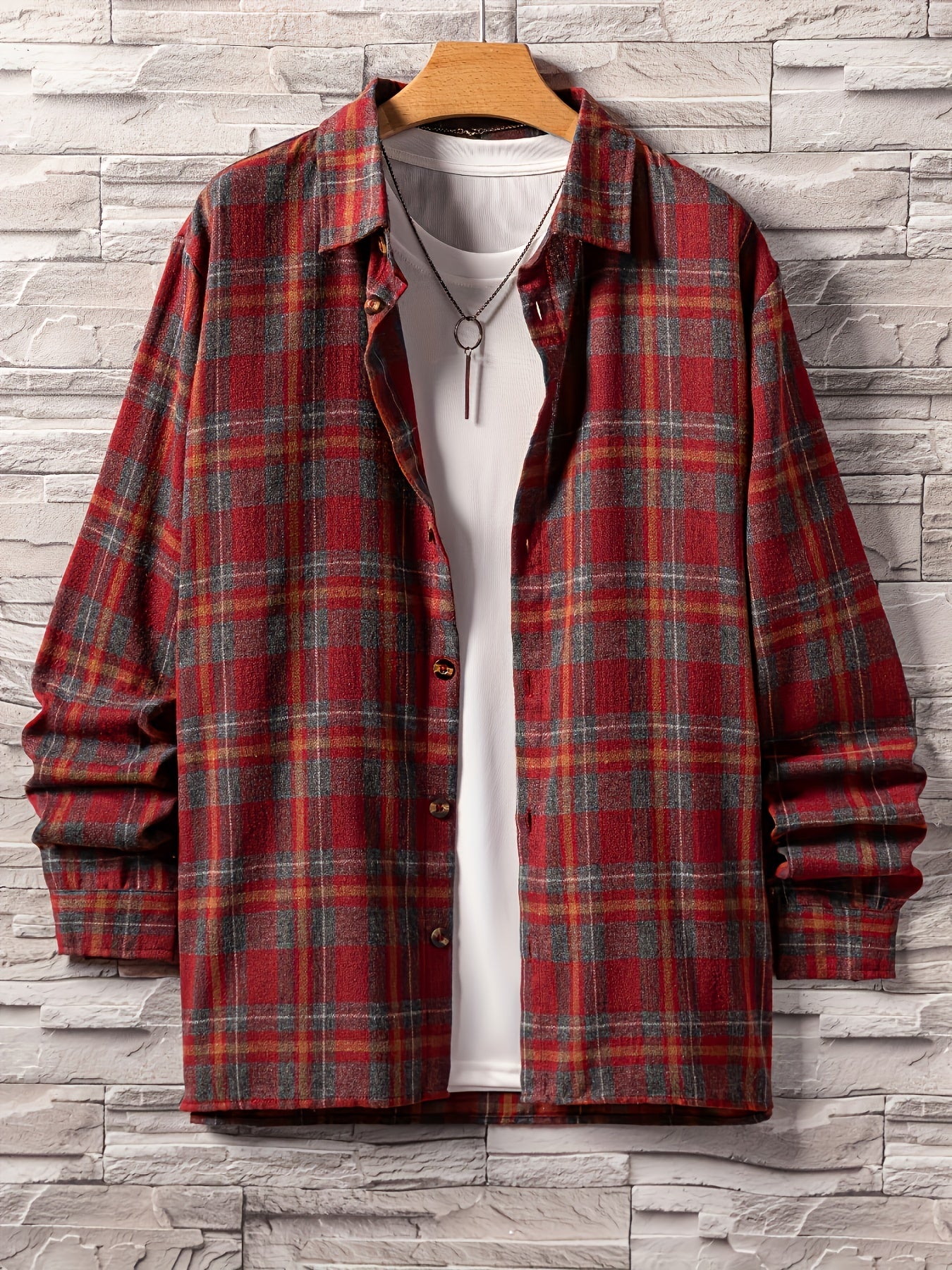 Men's Plaid Long Sleeve Shirt for Spring Autumn