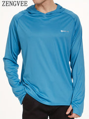 ZENGVEE Men's UPF 50 Sun Protection Hooded Shirt Quick Dry