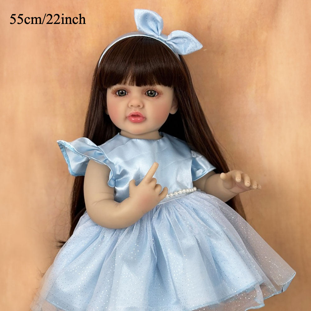 22in Reborn Baby Girl Doll Lifelike Princess Toddler Long Hair Dress Bow Stand
