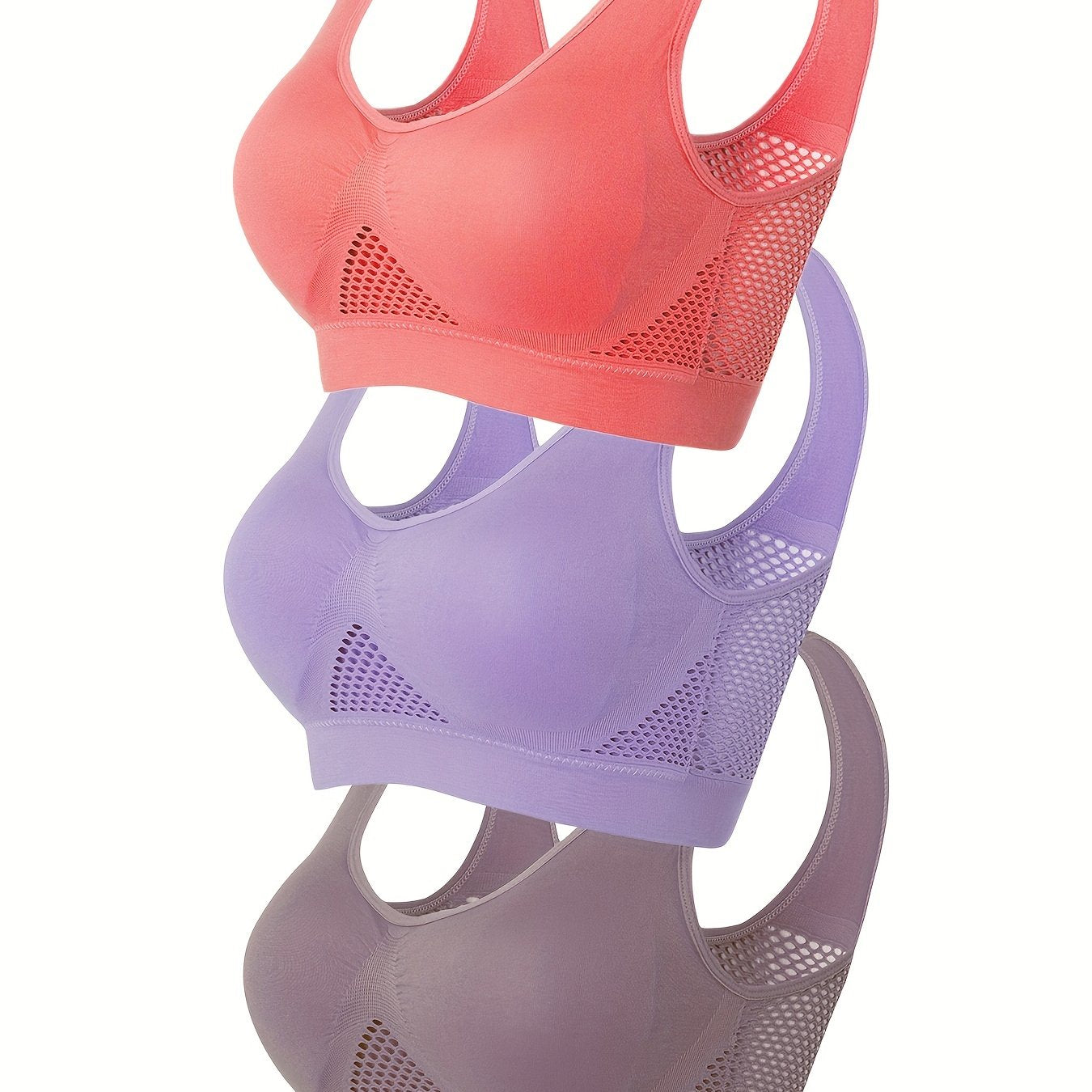 3 Pack Plus Size Sports Bra Set Solid Fitness Gym Tank Bra 3p
