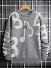 Men's Music Notes Pattern Casual Sweater